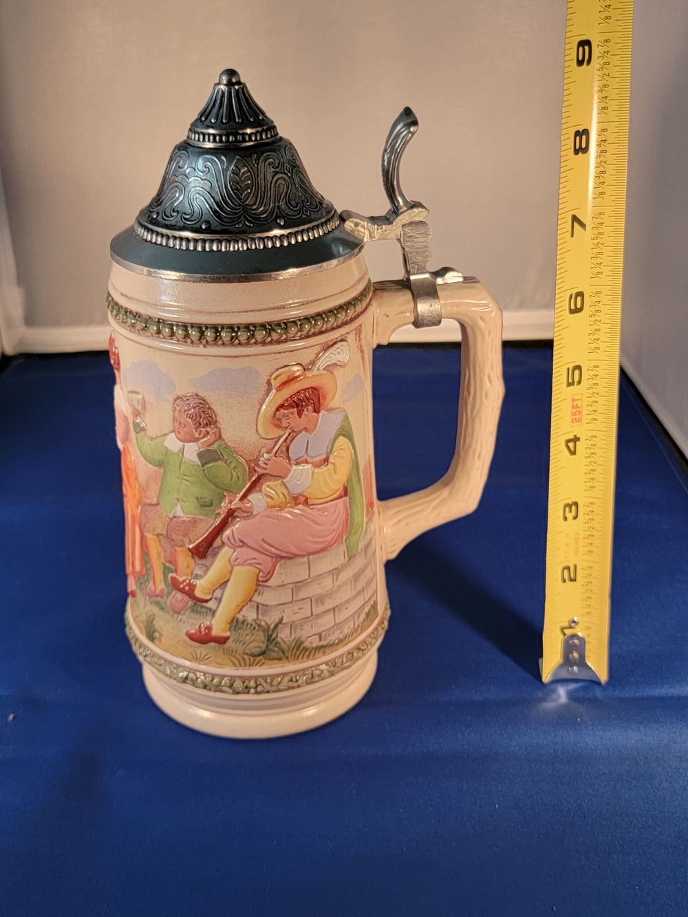 Ceramic Beer Stein with Pewter Lid - Multicolor